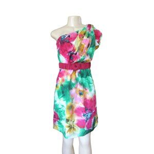 Nwt Mm Couture Miss Me One-Shoulder Floral Dress W/ Elastic Belt S